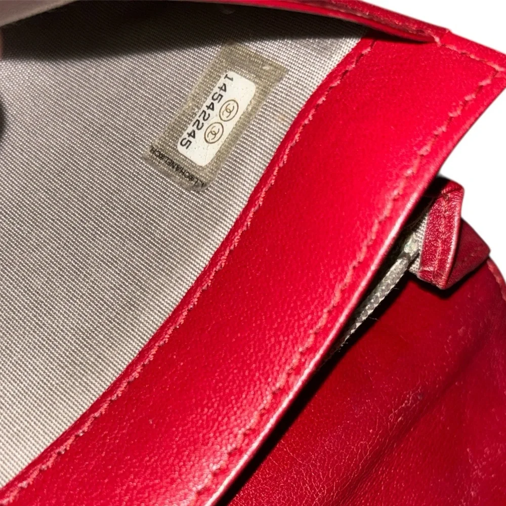 CHANEL Red Quilted Patent Leather Wallet with Silver CC Logo